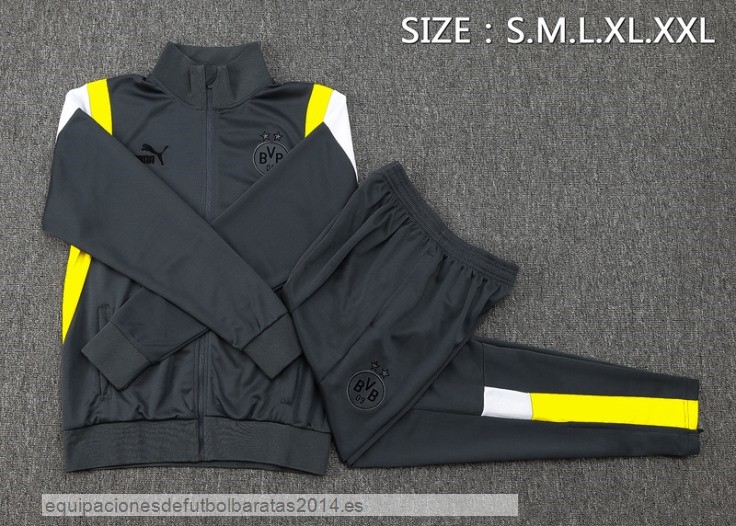 Nuevo Conjunto Completo Ropa Deportiva Con Cremallera Larga Borussia Dortmund 23/24 Gris Amarillo Baratas